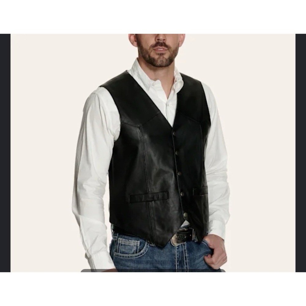 Scully Black Leather Vest Size 42 Black Button Up  Western Ranch Cowboy Rodeo